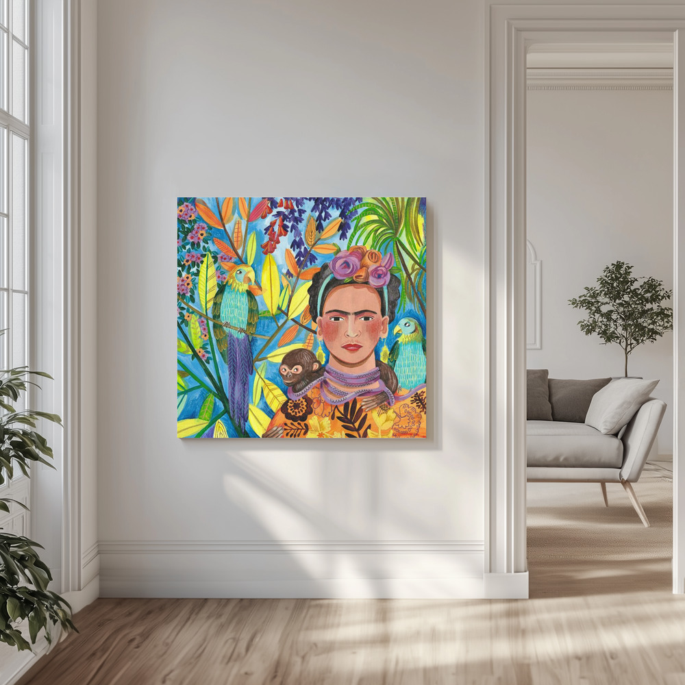 Canvas print - Frida and her parrots in the livingroom