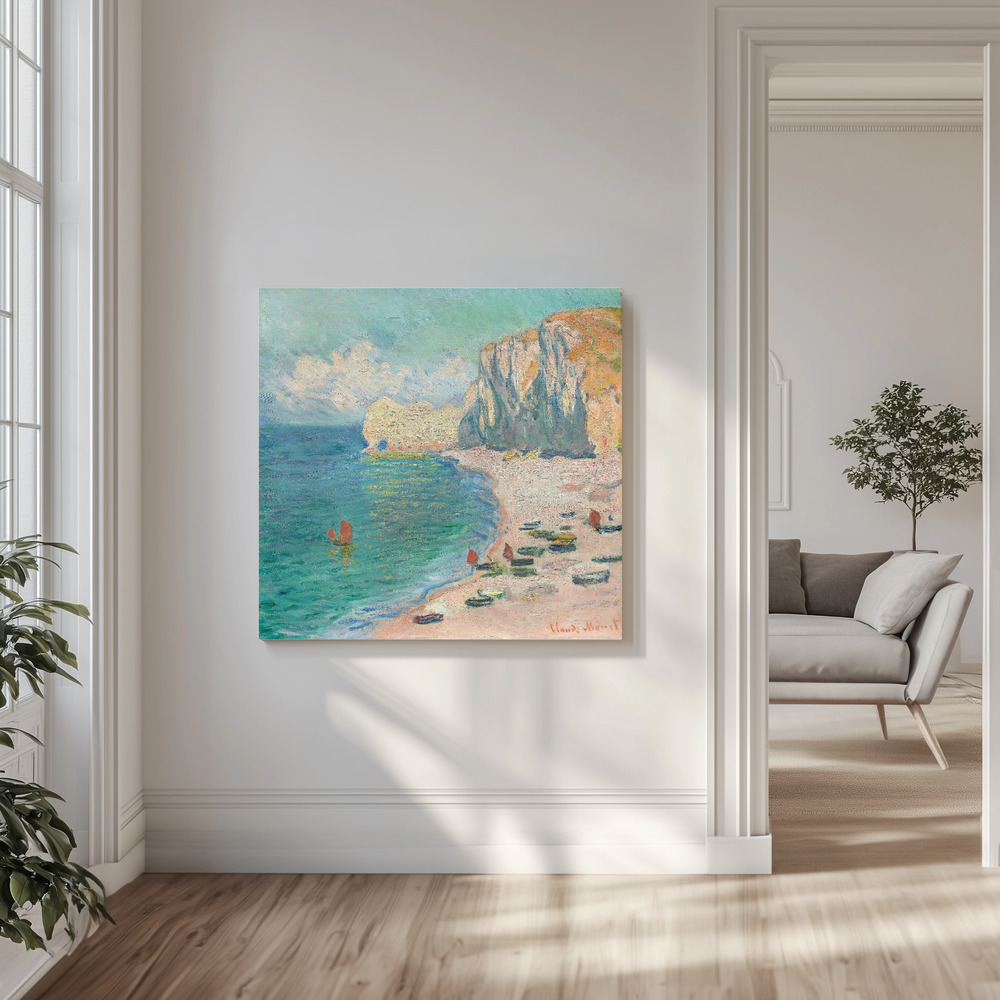 Canvas schilderi - The Beach and the Falaise D'amont (1885) By Claude Monet. in de woonkamer