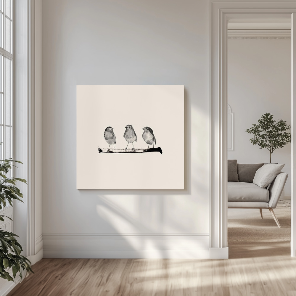 Leinwandbild - Robins   Three On a Branch 20x20 in der Wohnstube