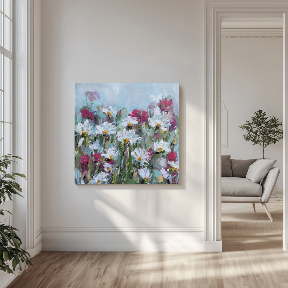 Canvas print - White Daisies and Pink Blossoms in the livingroom