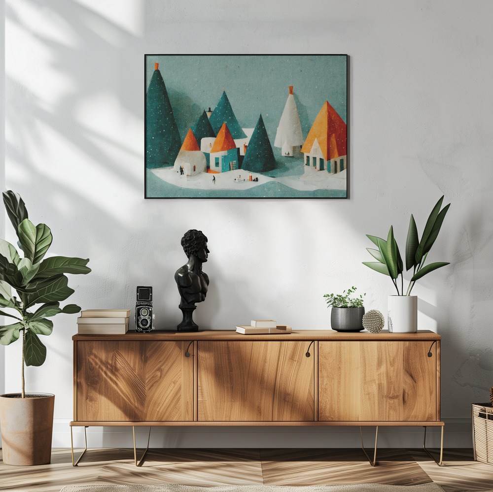 Poster - Cute Paper Village im Wohnzimmer