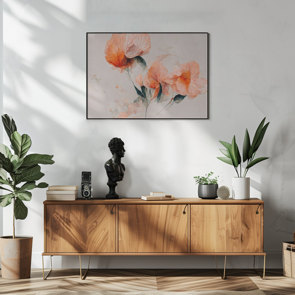Poster - Filigree Coral Flowers in living room