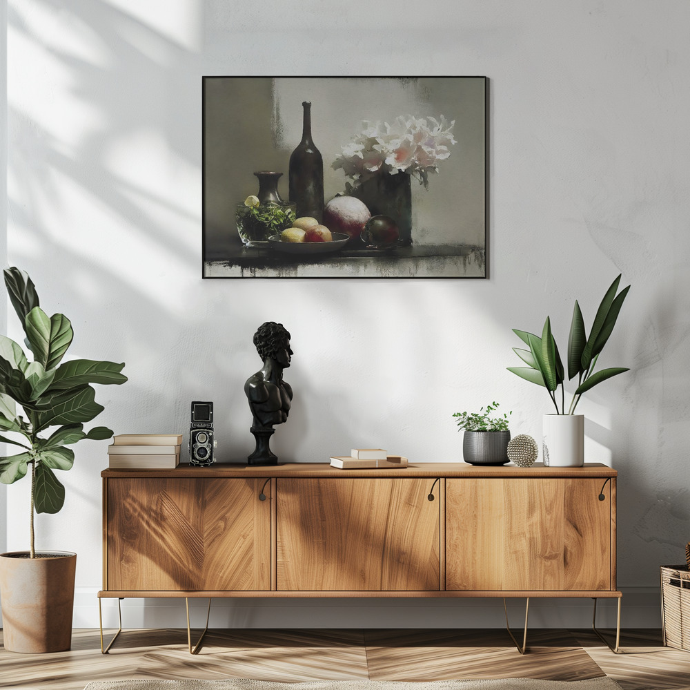 Poster - Stilllife With Black Bottle in living room
