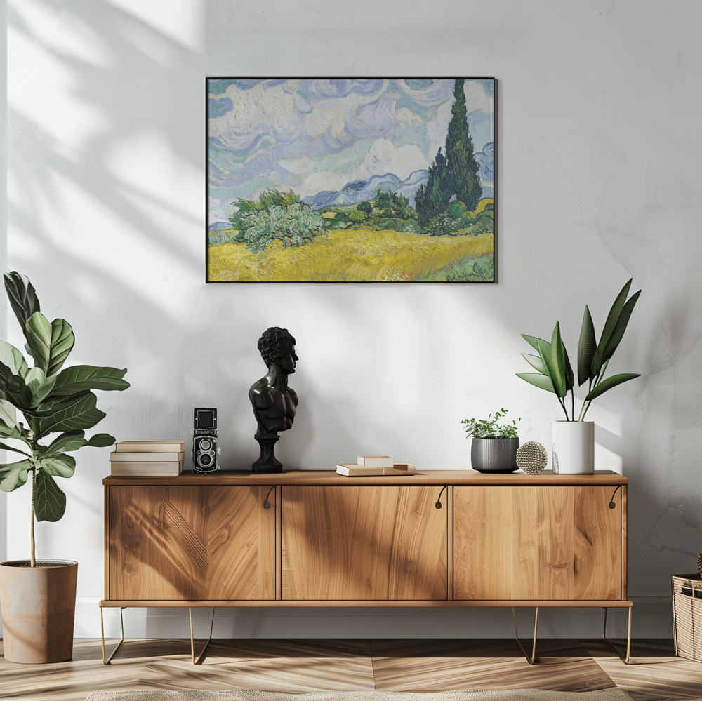 Poster - Wheat Field With Cypresses in living room