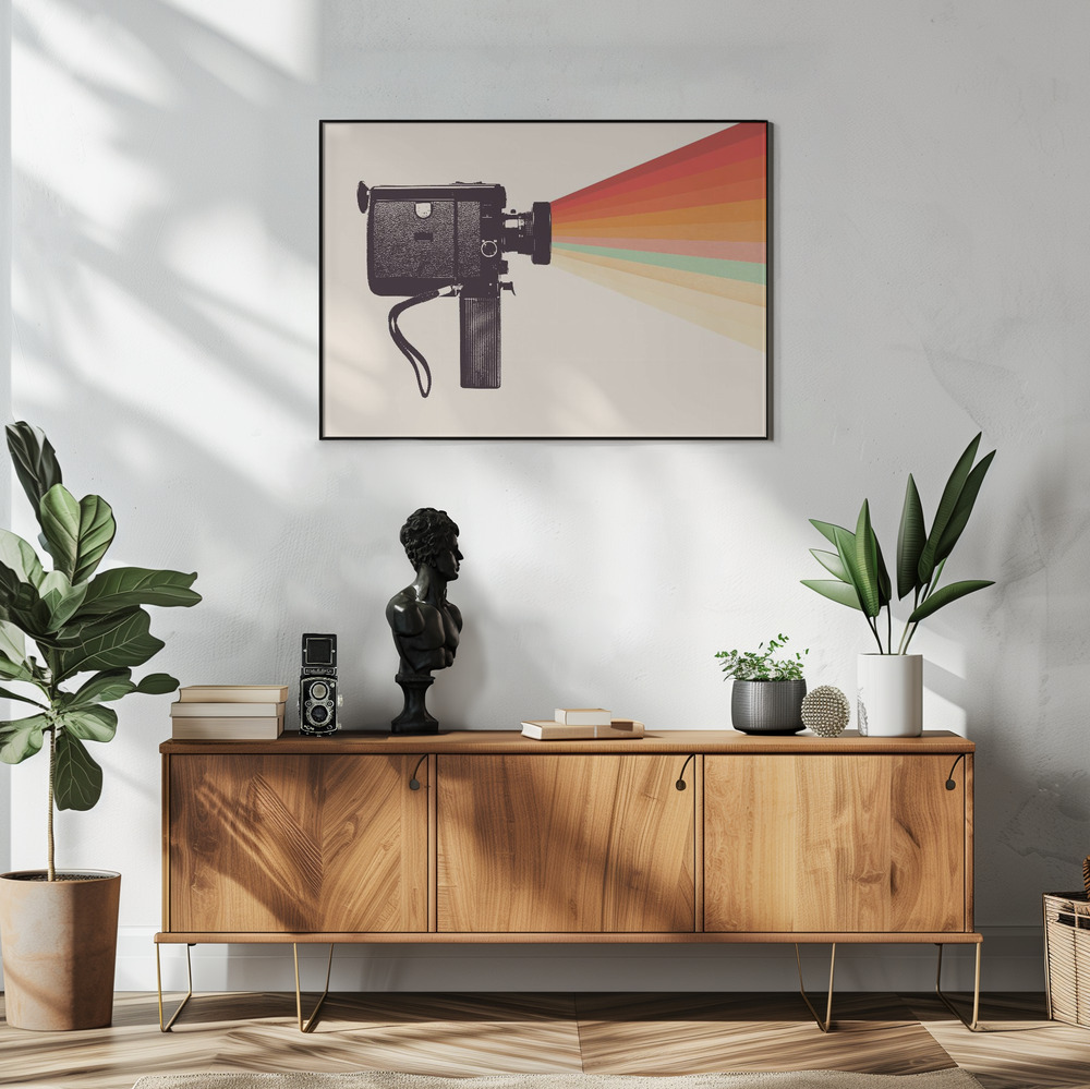 Poster Movie Camera Rainbow - Affisch i vardagsrummet