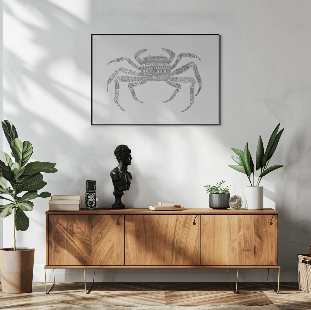 Poster - Crab Grey Poster - Grey in de woonkamer