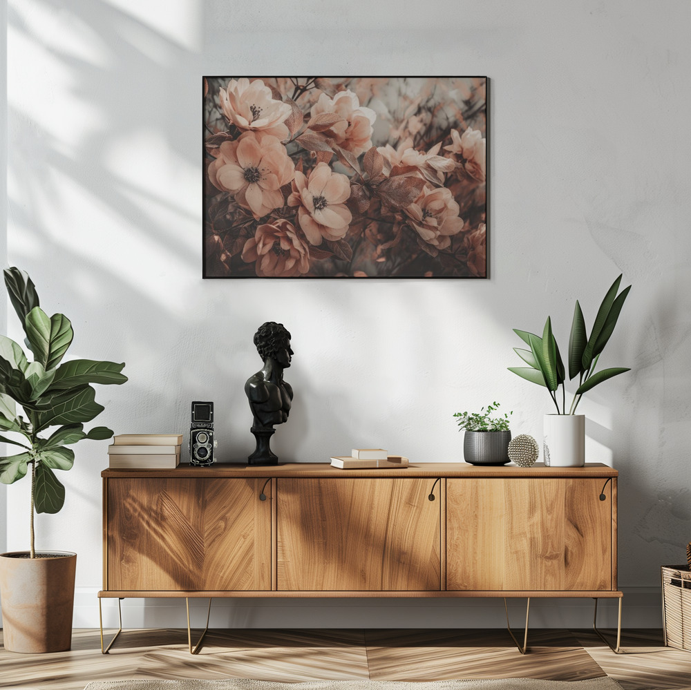 Poster - Coral Wild Peony in living room