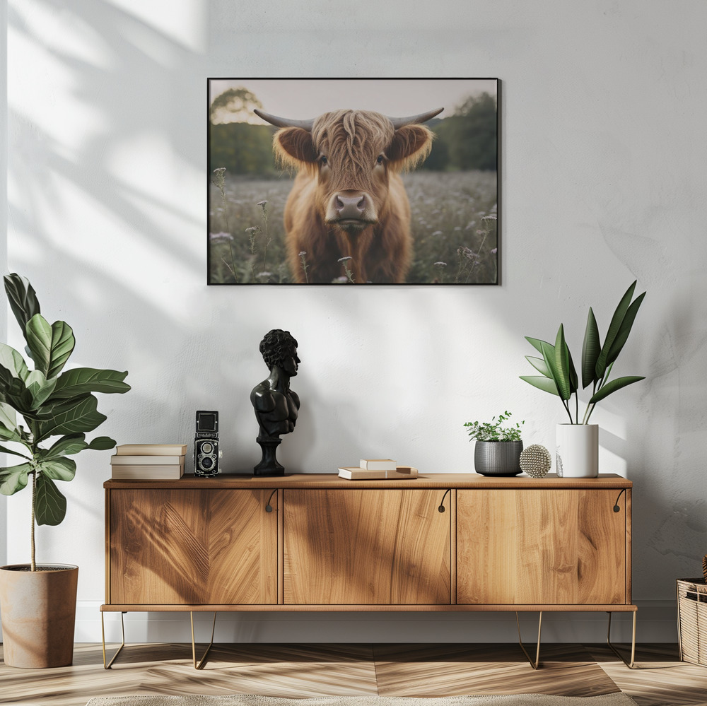 Poster - Highland Cow im Wohnzimmer