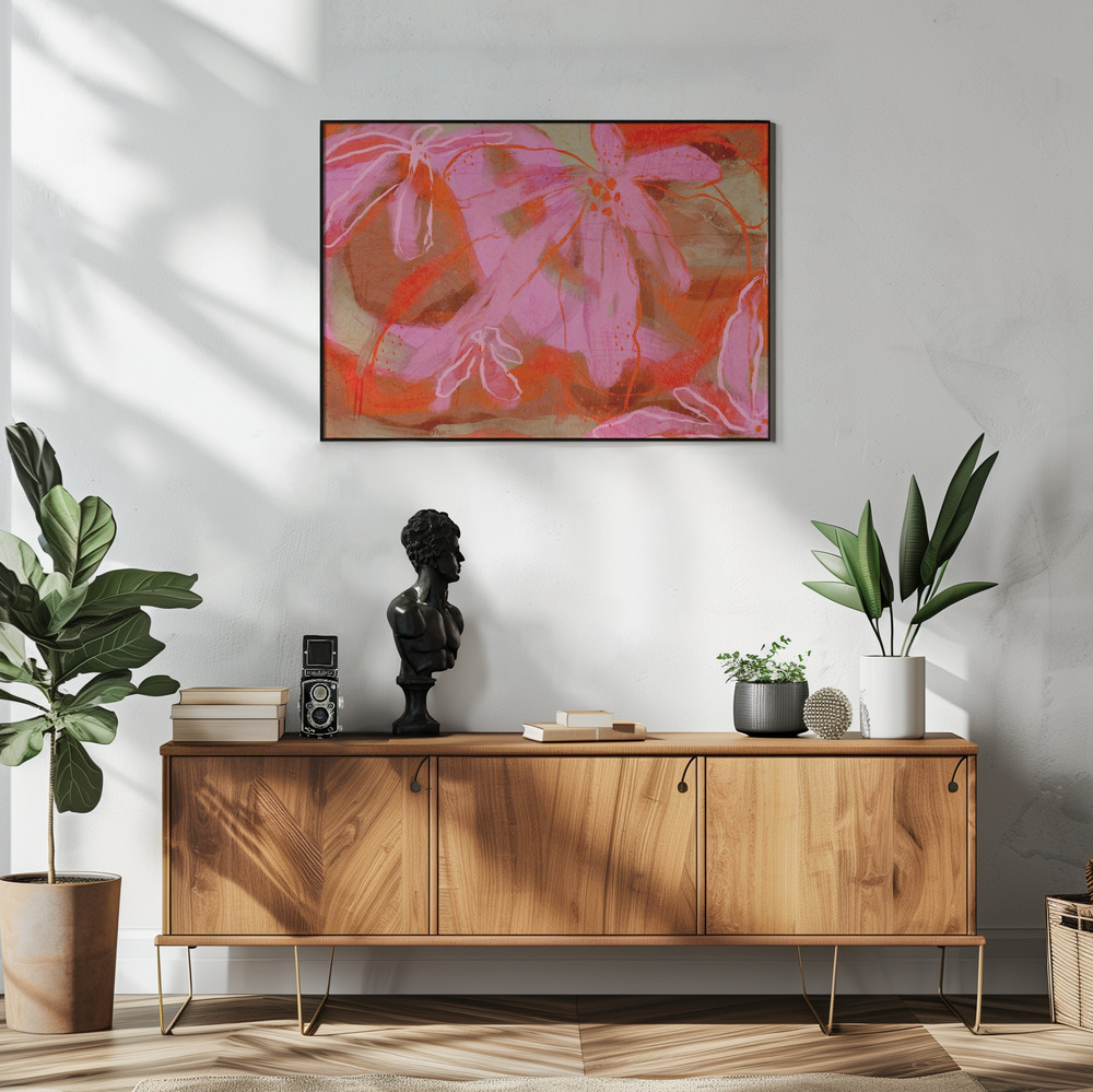 Poster - Coral Flower Rythm in de woonkamer